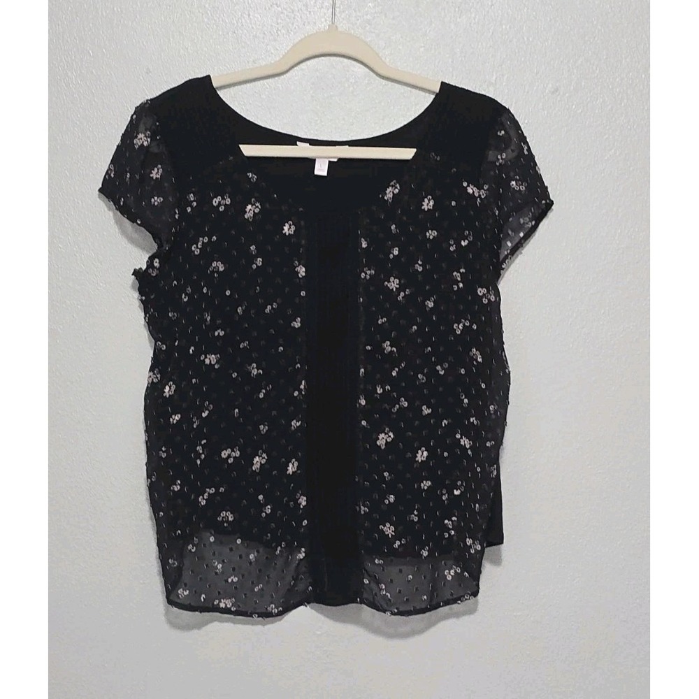 Lauren Conrad Large L Black Floral Pintuck Lace Detail Cotton Modal Cami Top...